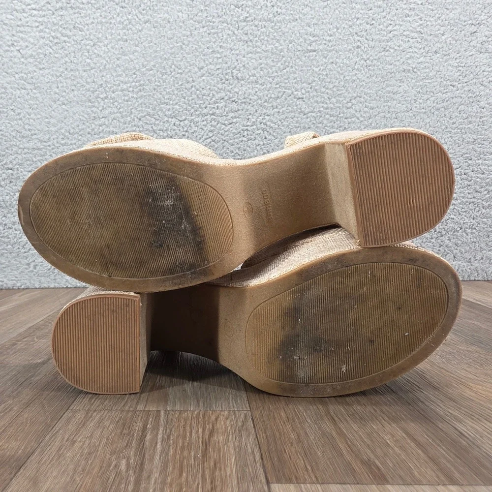 Bamboo Beige Woven Platform Bow Ankle Strap Heels Women‎ Shoes Size 9 - Picture 10 of 11